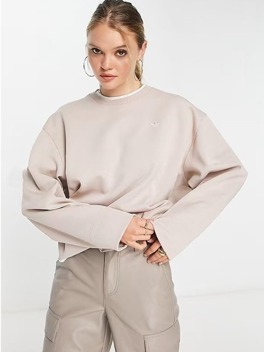 nwt ADIDAS Originals Premium Essentials Crop Sweatshirt in Wonder Taupe (1X/XL)